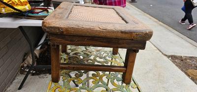 Small Antique Provincial Wood Rattan Tea Table Qing Dynasty