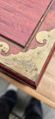 Asian Jewelry Box Lined in Bright Turquoise Silk 1970s Chinoiserie Hollywood Regency