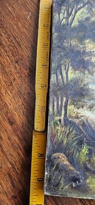 Small Vintage Oil Painting, unframed, Lake or river, trees, mountains