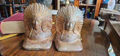 Native American Chief with Head dresses Book Ends Vintage