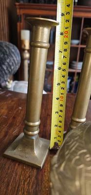 Vintage Brass Collection, 2 Pairs Candlesticks, 1 vase, 1 jewelry box, 1 frame