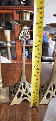 Vintage Brass Collection, 2 Pairs Candlesticks, 1 vase, 1 jewelry box, 1 frame