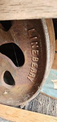 Industrial Rolling Cart, Antique Lineberry Wood and Cast Iron