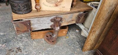 Industrial Rolling Cart, Antique Lineberry Wood and Cast Iron