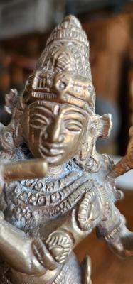 Vintage Heavy Brass Krishna playing Flute Figure. Office Decor!