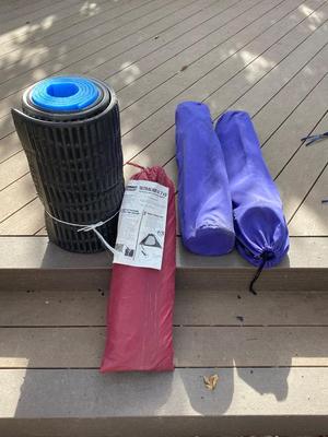 SMALL TENT, TRAVEL FOLDING CHAIRS, RIDGE REST SLEEP MATS