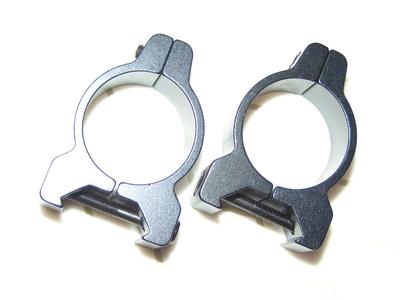Pair of 1” scope mounting rings, Picatinny. Cross-bolt low profile style