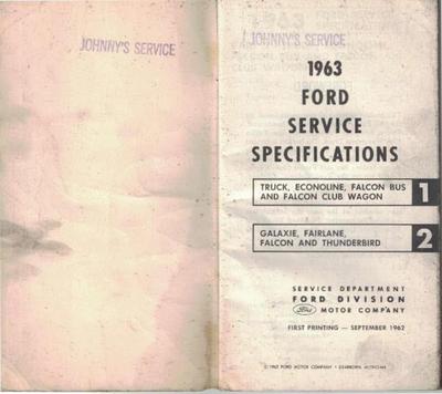 1963 Ford Service Specifications hand book.