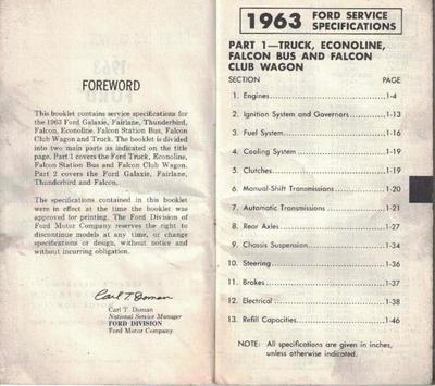 1963 Ford Service Specifications hand book.