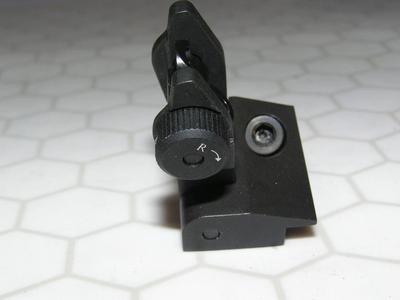 45 degree quick flip-up rear sight For use close-in on scope equipped rifle.