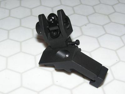 45 degree quick flip-up rear sight For use close-in on scope equipped rifle.