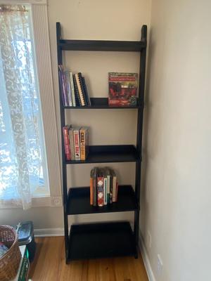5 TIER LEANING LADDER SHELF WITH MOSTLY COOK BOOKS