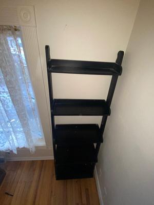 5 TIER LEANING LADDER SHELF WITH MOSTLY COOK BOOKS