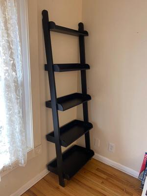 5 TIER LEANING LADDER SHELF WITH MOSTLY COOK BOOKS