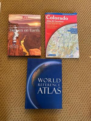 WORLD ATLAS REFERENCE, LIFE MAGAZINE “HEAVEN ON EARTH” BOOK & COLORADO ATLAS AND GAZETTEER