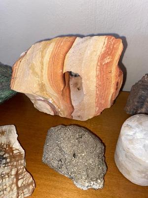 ROCKS-PETRIFIED WOOD, CORE SAMPLE, FUCHSITE QUARTZ, RAINBOW RHYOLITE, PYRITE (FOOLS GOLD)5