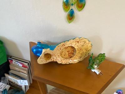 CERAMIC PEACOCK, GLASS PEACOCK FEATHER CHIME, & PEACOCK NIGHT LIGHT