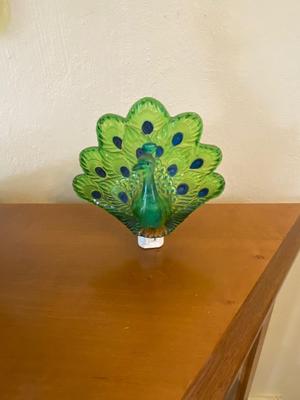 CERAMIC PEACOCK, GLASS PEACOCK FEATHER CHIME, & PEACOCK NIGHT LIGHT