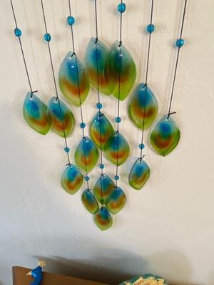 CERAMIC PEACOCK, GLASS PEACOCK FEATHER CHIME, & PEACOCK NIGHT LIGHT