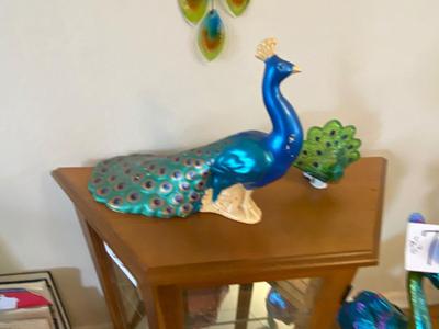 CERAMIC PEACOCK, GLASS PEACOCK FEATHER CHIME, & PEACOCK NIGHT LIGHT
