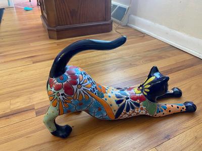 CERAMIC CAT, SOFT ORANGE THROW AND PORCELAIN PUMPKIN TEA-LIGHT CANDLE HOLDER