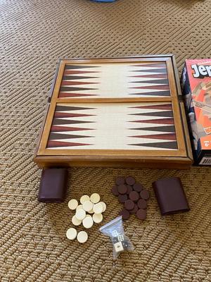 MULTI-WOODEN GAME BOARD- CHESS, CHECKERS, BACKGAMMON ALSO A TICKET TO RIDE AND JENGA