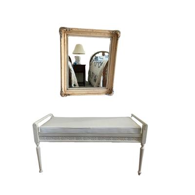 UBL1245 Vintage White Mirror with White Painted Bench
