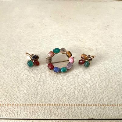 M1272 Vintage Scarab Pin and Earring Set
