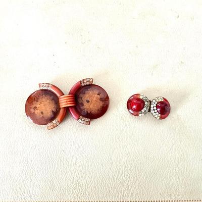 M1274 Pair of Antique Bakelite Rhinestone Belt Buckles