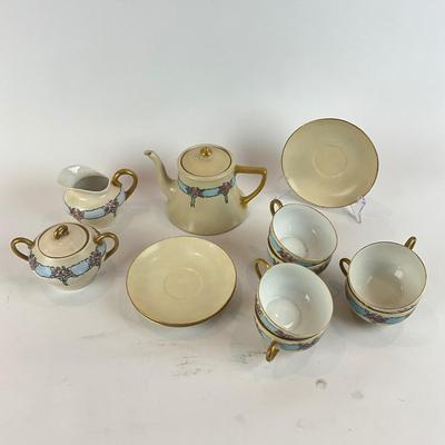 D1283 Antique Hand Painted Signed China Teaset