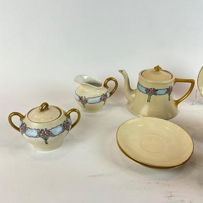 D1283 Antique Hand Painted Signed China Teaset