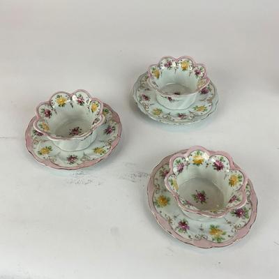 D1288 Bavaria China Floral Handpainted Bowls with Saucers and one large Platter
