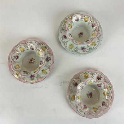 D1288 Bavaria China Floral Handpainted Bowls with Saucers and one large Platter