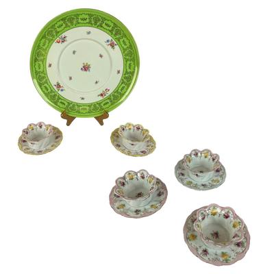 D1288 Bavaria China Floral Handpainted Bowls with Saucers and one large Platter