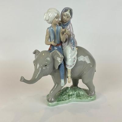 D1297 Lladro Porcelain "Hindu Children Riding Elephant" Figurine