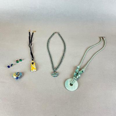H1326 Lot of Dichroic Glass Pendant, Necklaces and Beaded Jewelry