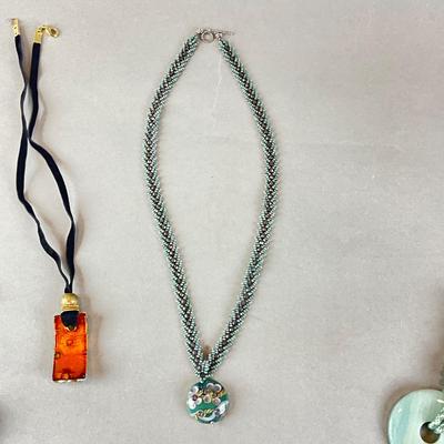 H1326 Lot of Dichroic Glass Pendant, Necklaces and Beaded Jewelry