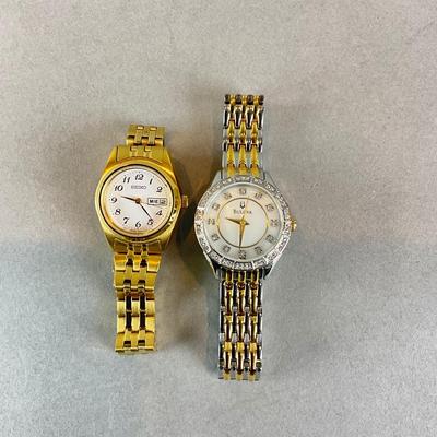 H1328 Ladies Bulova Crystal Two tone Womens Watch with Seiko Goldtone