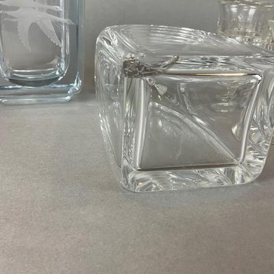 L1334 Lot of Two Orrefors Decanters & Bowl with Vintage Glass Cordials