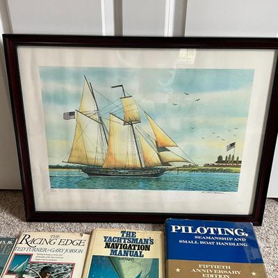 O1354 Signed and Numbered D.L. Christianson Lithograph with Sailing Books