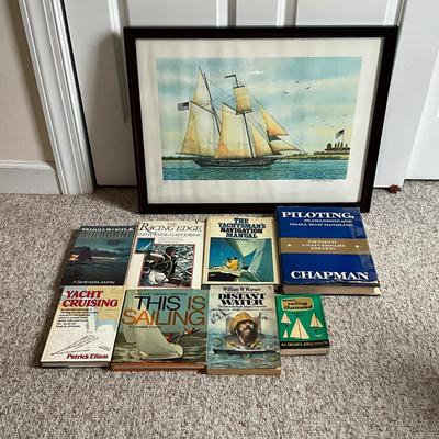 O1354 Signed and Numbered D.L. Christianson Lithograph with Sailing Books
