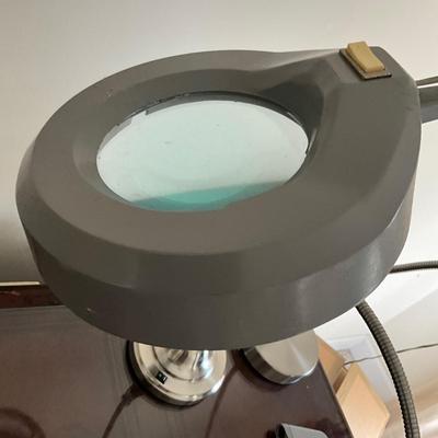 O1320 Vintage Magnifying Swing Arm Desk Lamp with Two Chrome LED Desk Lamps
