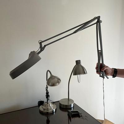 O1320 Vintage Magnifying Swing Arm Desk Lamp with Two Chrome LED Desk Lamps