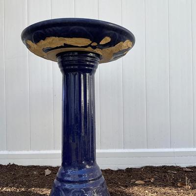 U1371 Blue Glazed Terra Cotta Bird Bath