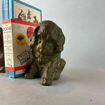 L1385 McClellan Barclay Bronze Puppy Bookends with The Pooh Series Books