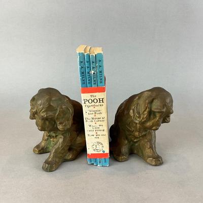 L1385 McClellan Barclay Bronze Puppy Bookends with The Pooh Series Books