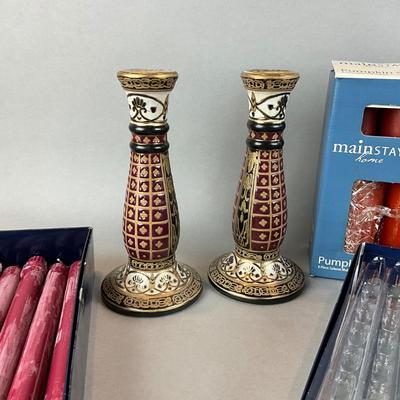 K1389 Lot of Candles and Candlesticks, Votives