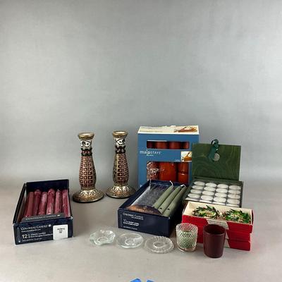 K1389 Lot of Candles and Candlesticks, Votives