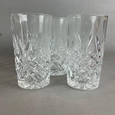 K1407 Vintage Glass Swan Dish With Highball and Champagne Glasses