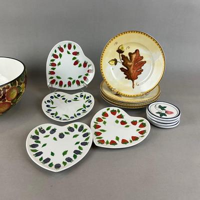 Sale Photo Thumbnail #933: Fall dish set , heart dishes , coasters by dansk , large fall bowl , and more